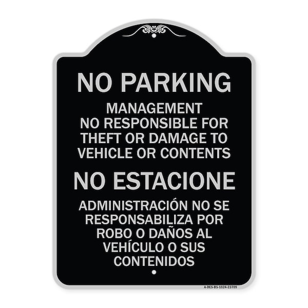Signmission No Parking Management Not Responsible for Theft or Damage to Vehicle or Contents, BS-1824-23709 A-DES-BS-1824-23709 - main